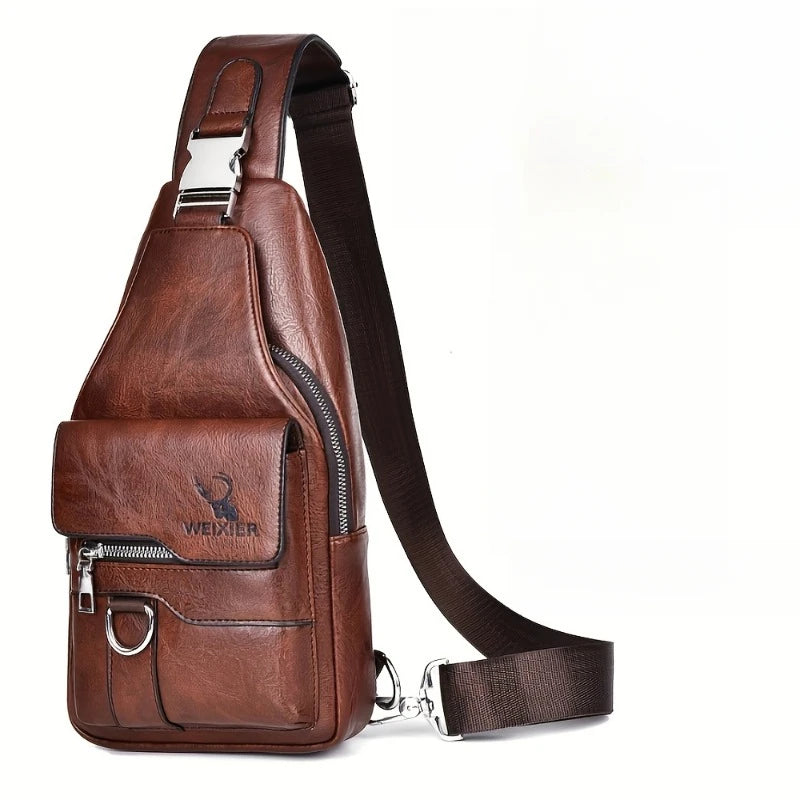 Vintage Waterproof PU Leather Crossbody Bag – Large Capacity Travel Chest & Shoulder Bag