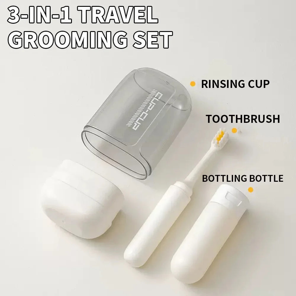 Travel Toiletries Set -3-in-1 Convenient Mouthwash Cup, Toothbrush, Toothpaste Storage Box - Essential for Business Trips