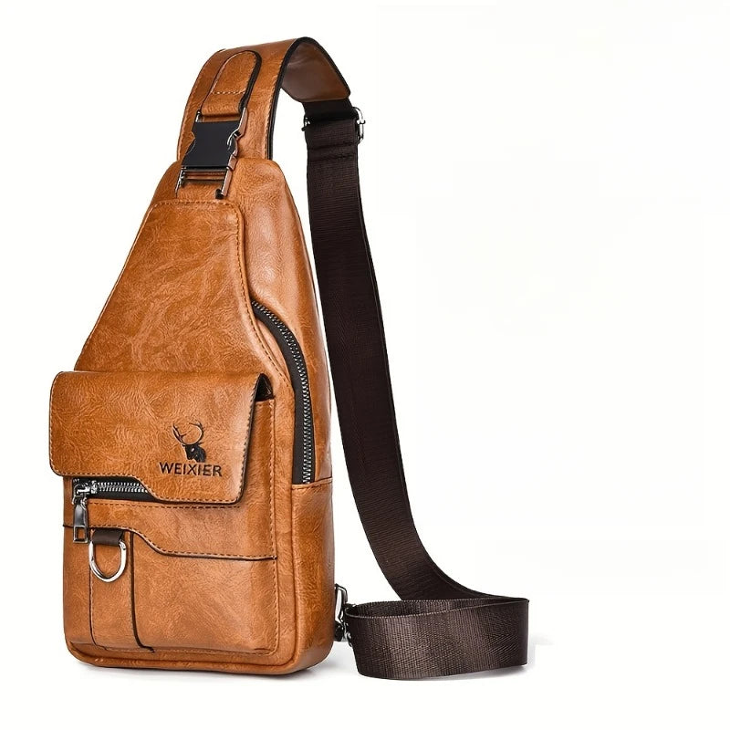 Vintage Waterproof PU Leather Crossbody Bag – Large Capacity Travel Chest & Shoulder Bag