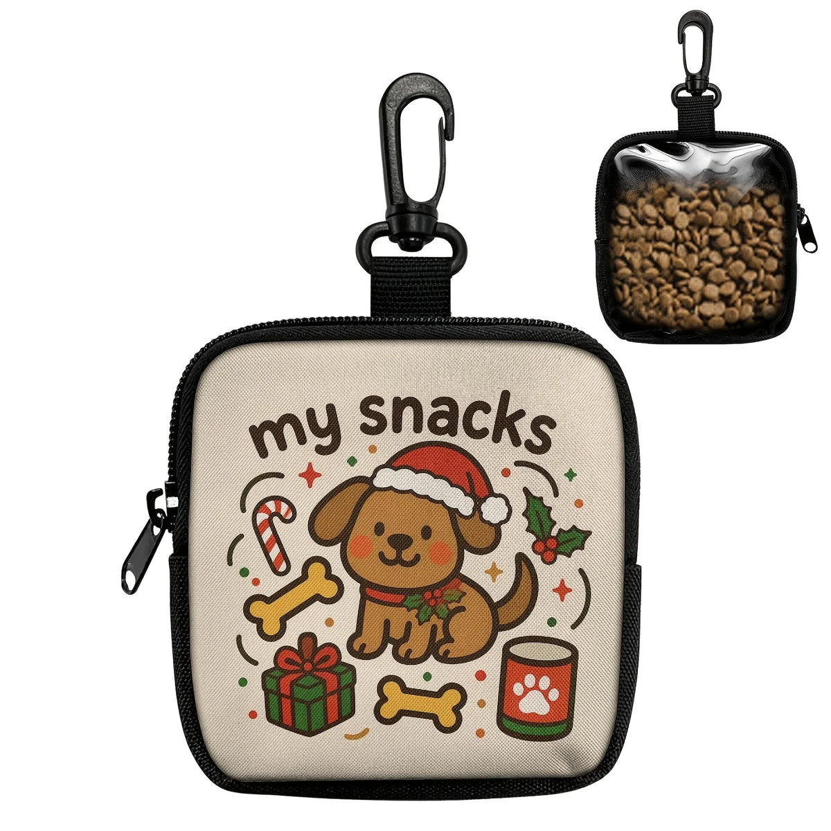 Cute Dog Print Dog Treat Pouch, Dog Treat Bag with Hook Up and Zipper, Puppy Training Bag