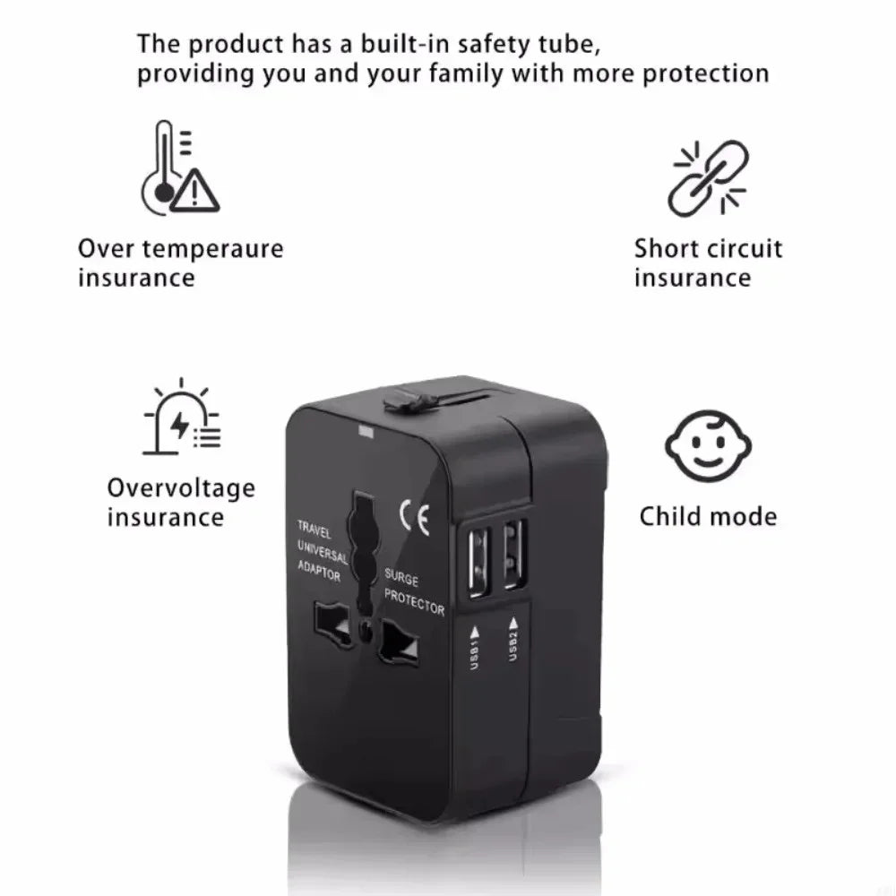 Universal Travel Adapter with USB | EU US UK AU Plug Converter