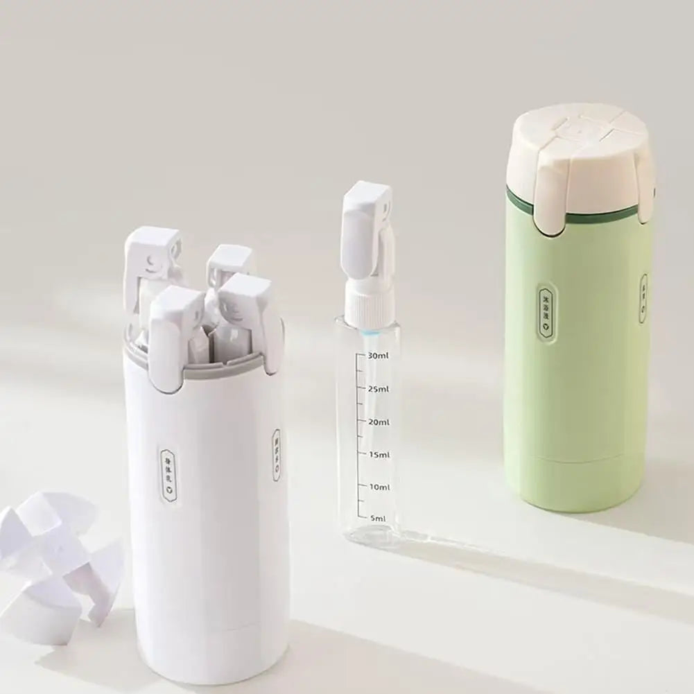 Travel Toiletry Dispenser Bottle 4 in 1 Refillable Leakproof Organizer for Shampoo Shower Gel Sunscreen and Skin Care