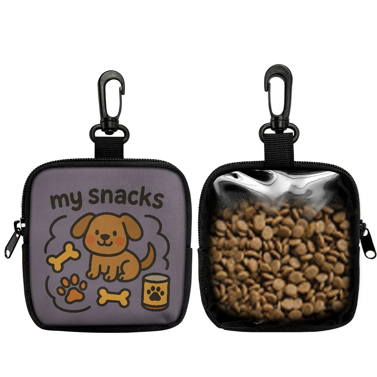 Cute Dog Print Dog Treat Pouch, Dog Treat Bag with Hook Up and Zipper, Puppy Training Bag