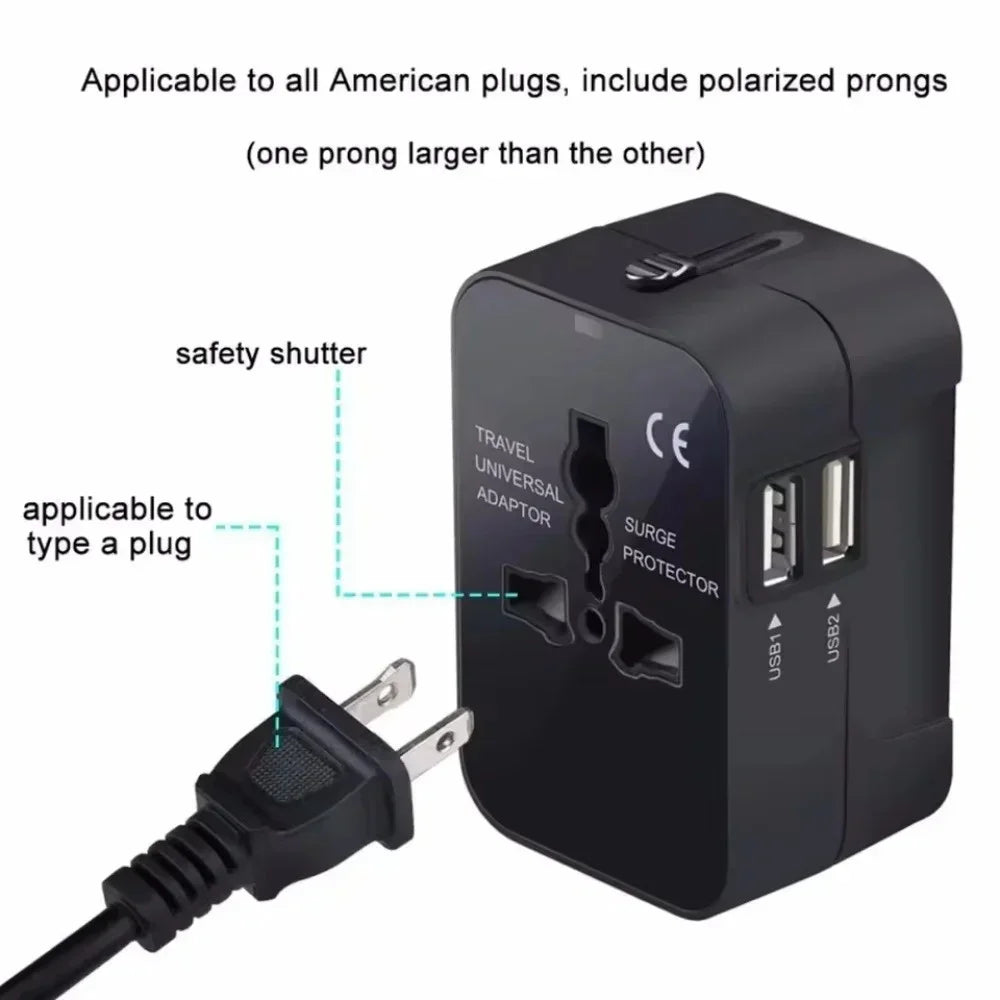 Universal Travel Adapter with USB | EU US UK AU Plug Converter