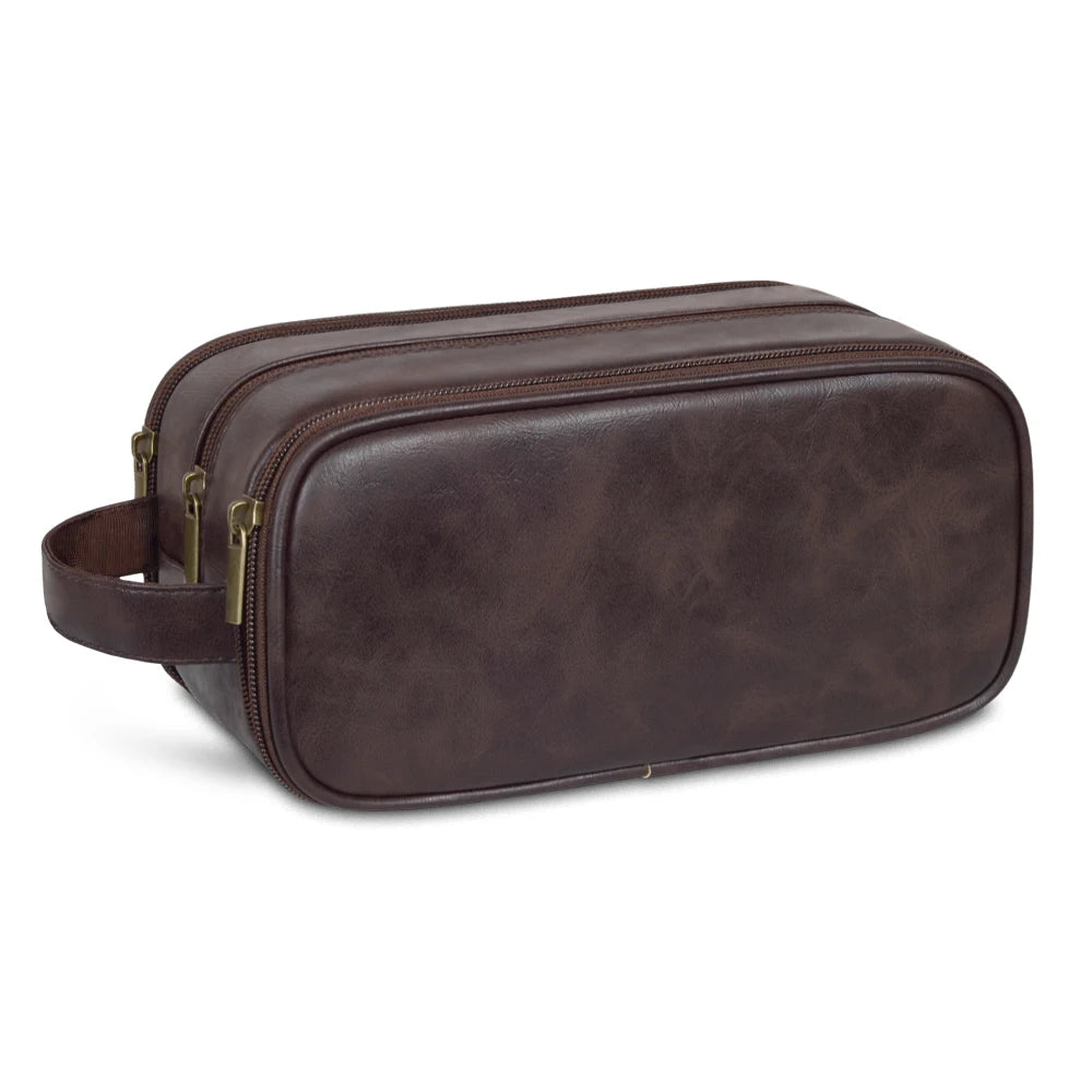 Travel Toiletry Bag for Men Pure Leather Water Resistant Toiletries Organizer with Handle Versatile