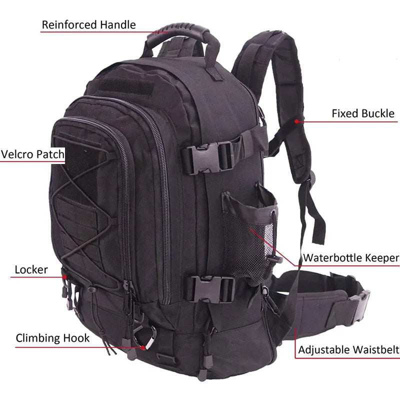60L Military Tactical Backpack – MOLLE Outdoor Hiking, Camping & Travel Rucksack