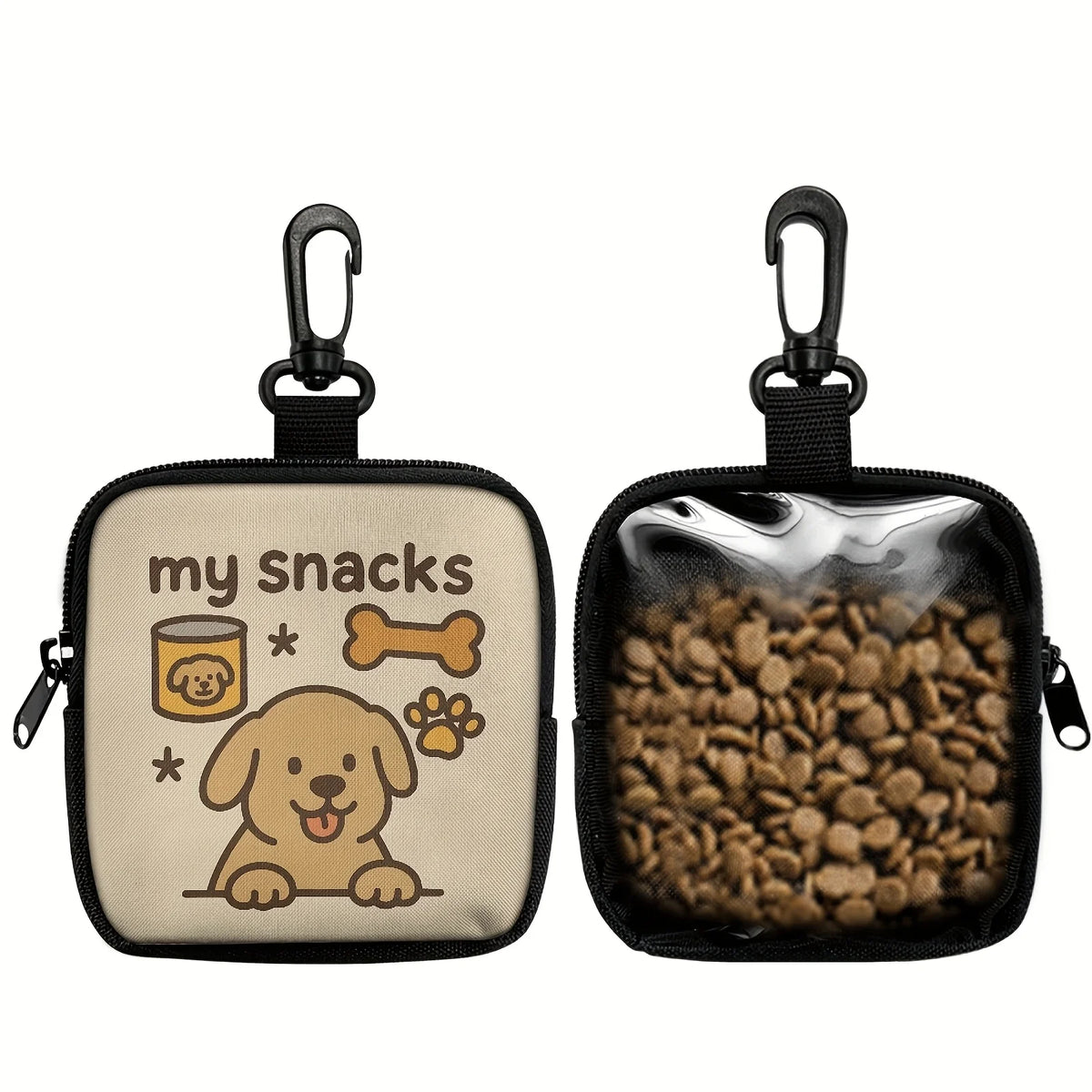 Cute Dog Print Dog Treat Pouch, Dog Treat Bag with Hook Up and Zipper, Puppy Training Bag