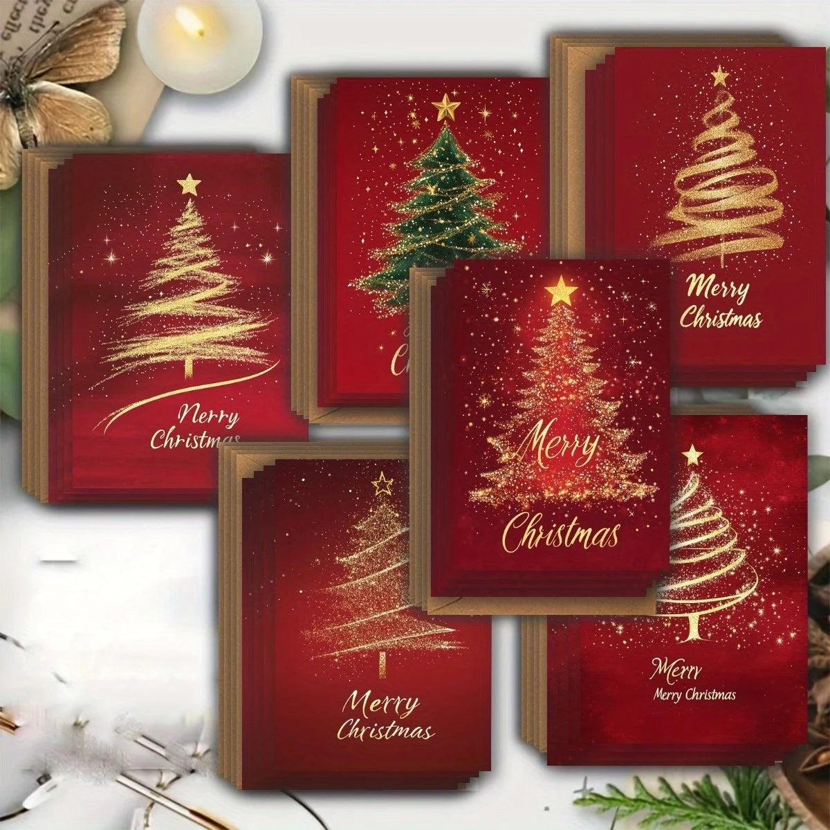 12 Pcs 6 Christmas Greeting Cards with 6 Envelopes – Winter Snow Scene Holiday Card Set