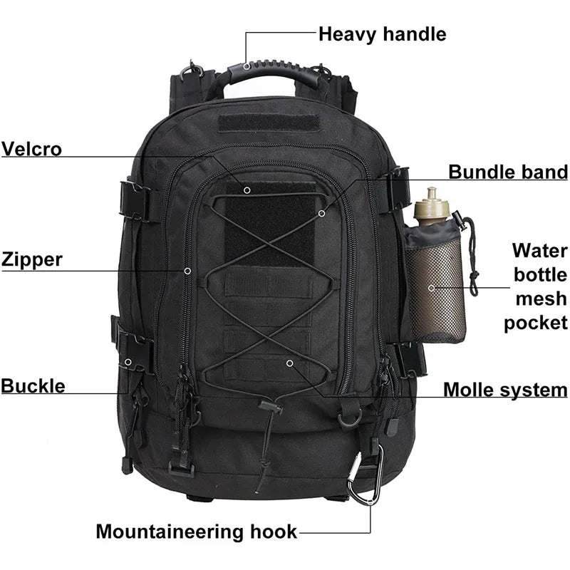 60L Military Tactical Backpack – MOLLE Outdoor Hiking, Camping & Travel Rucksack