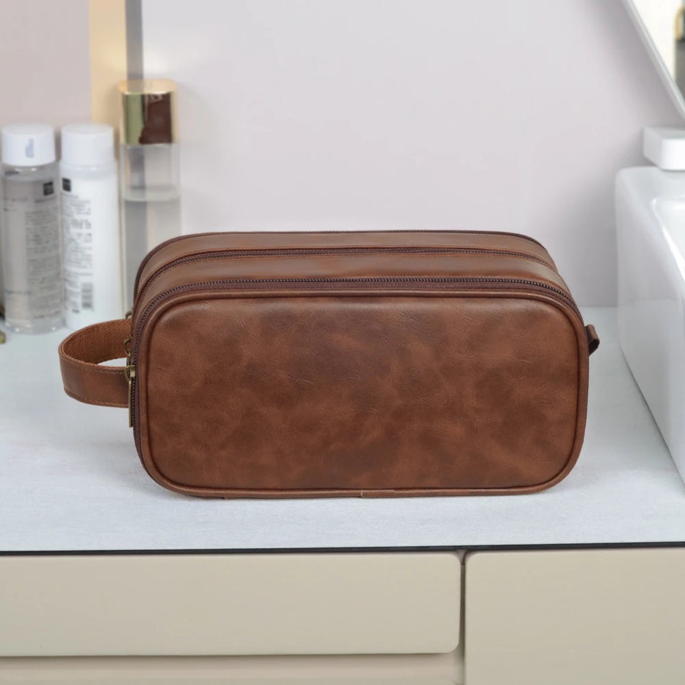Travel Toiletry Bag for Men Pure Leather Water Resistant Toiletries Organizer with Handle Versatile