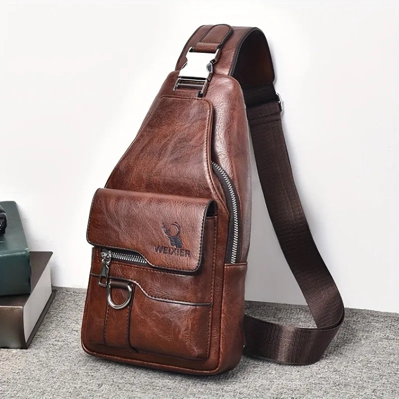 Vintage Waterproof PU Leather Crossbody Bag – Large Capacity Travel Chest & Shoulder Bag