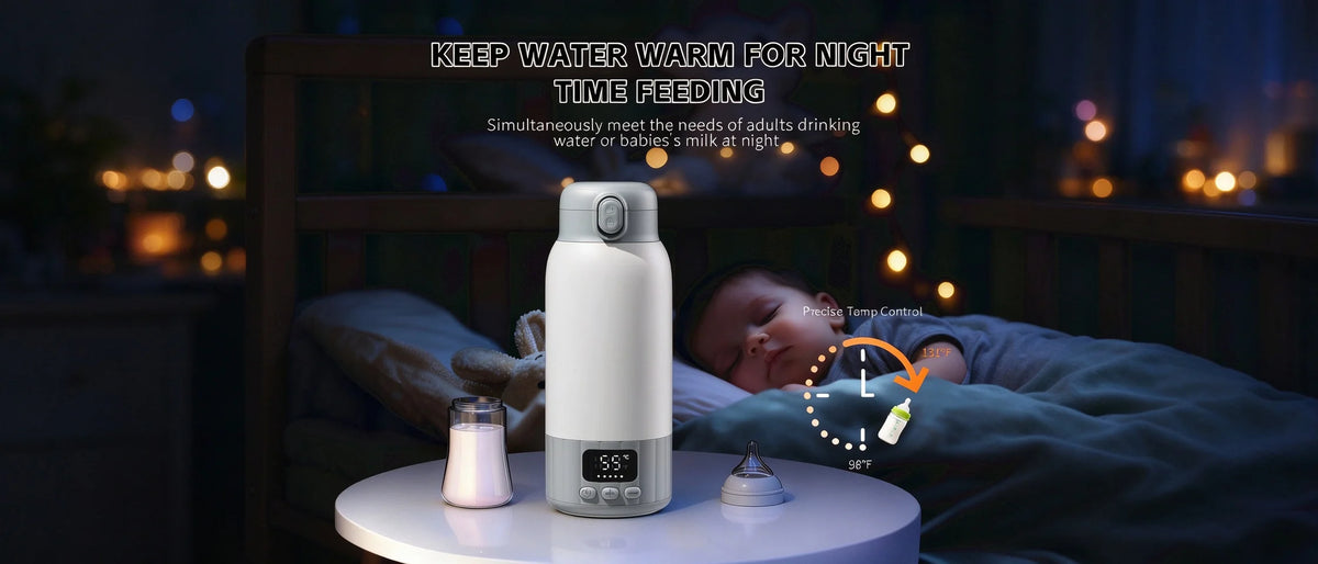 Portable Baby Bottle Warmer for Breast Milk, 17OZ Large Capacity Travel Milk Warmer, Fast Heating Preserve Nutrients, Ideal for Night Feeding, Outdoor Travel, Also for Coffee & Tea
