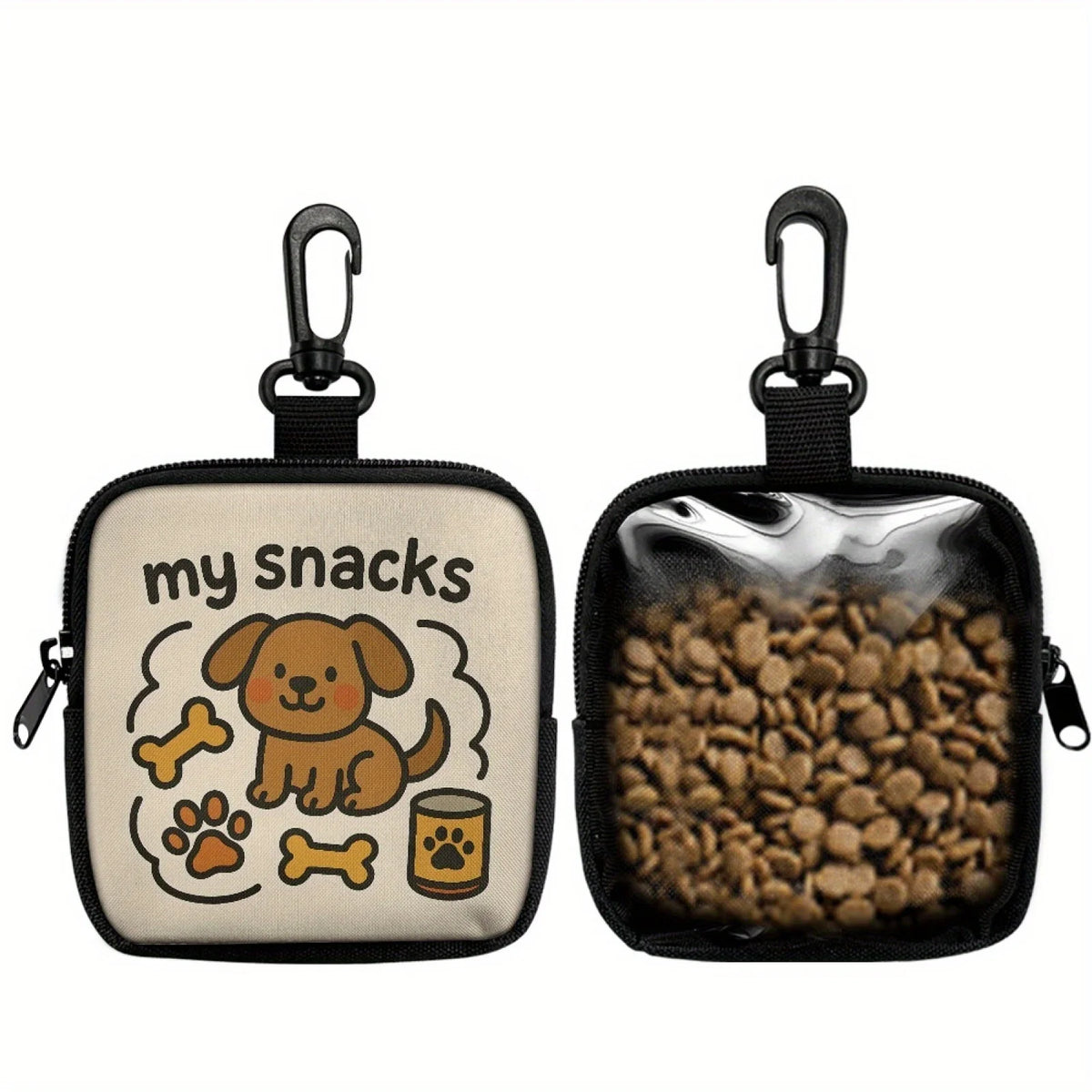 Cute Dog Print Dog Treat Pouch, Dog Treat Bag with Hook Up and Zipper, Puppy Training Bag