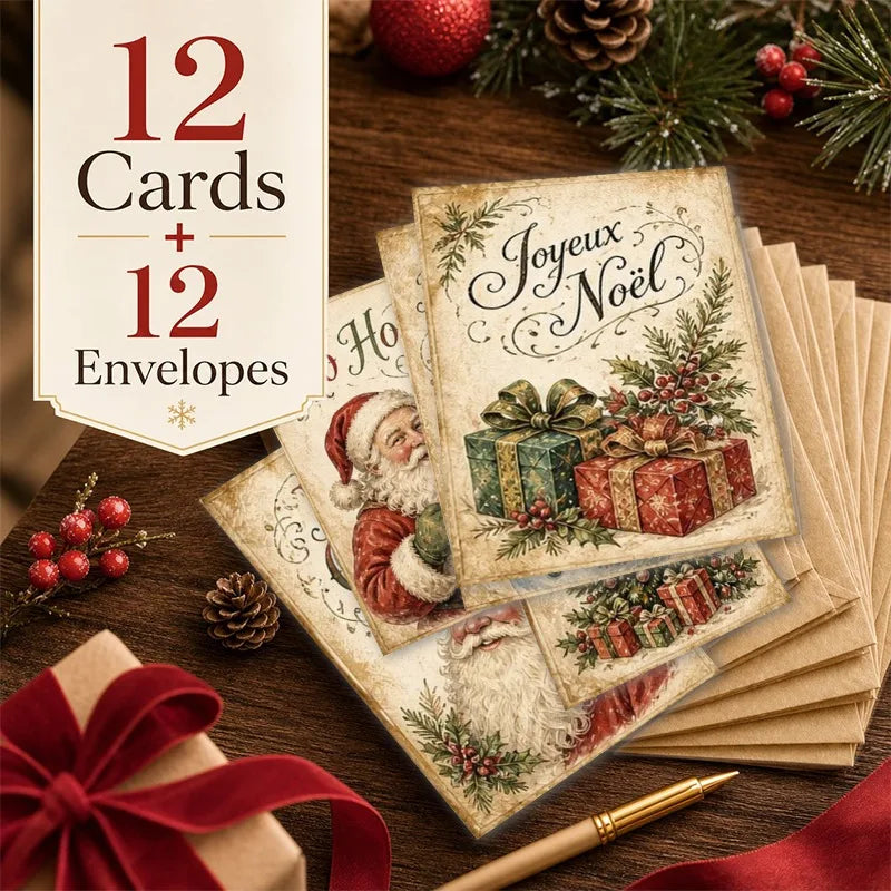 12 Vintage Christmas Greeting Cards with Envelopes – Winter Cottage Holiday Cards for Family, Friends & Coworkers