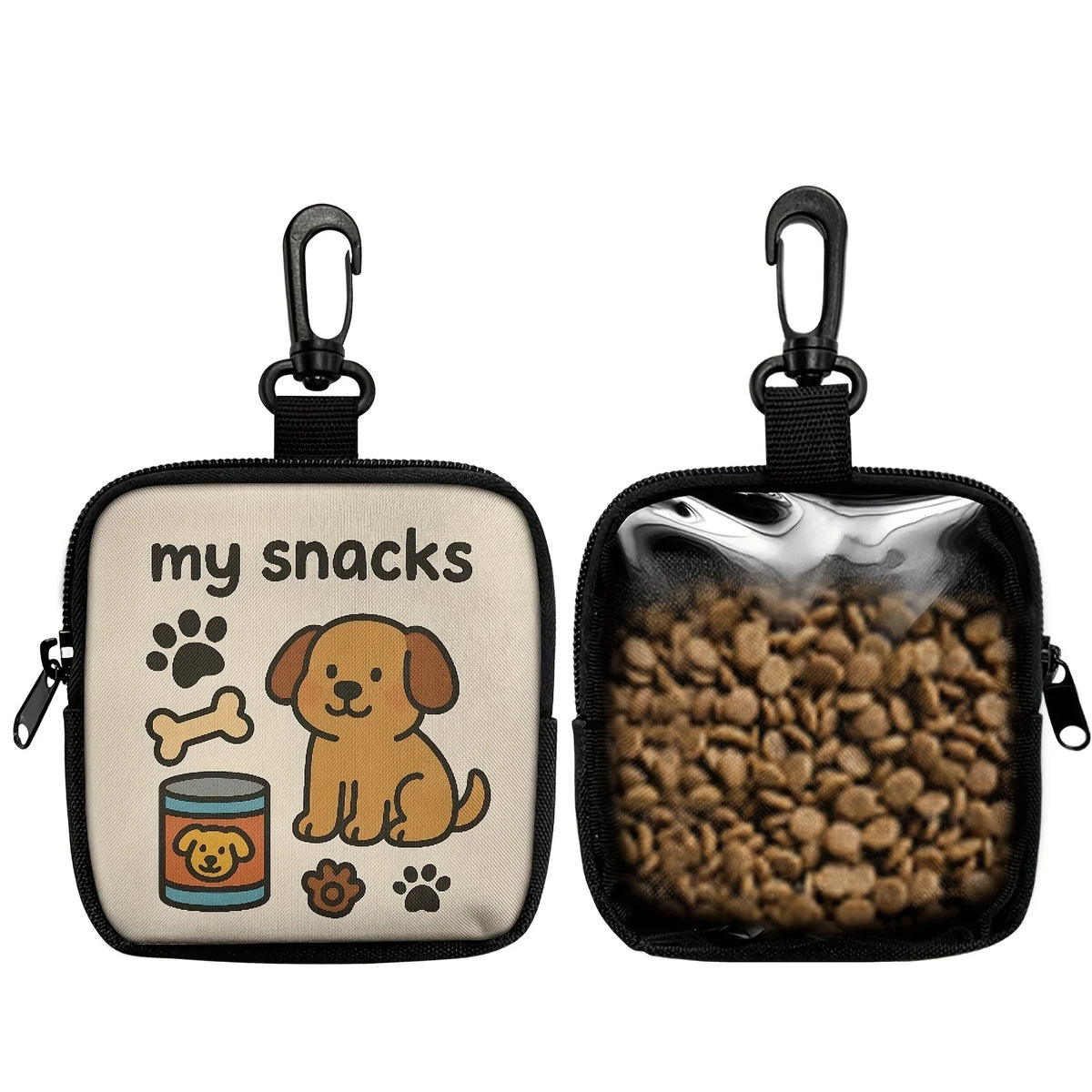Cute Dog Print Dog Treat Pouch, Dog Treat Bag with Hook Up and Zipper, Puppy Training Bag