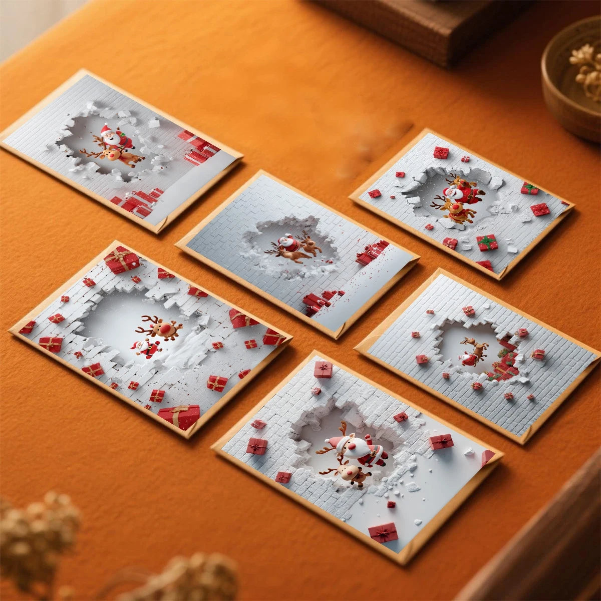 6/12 Set Christmas Greeting Cards with Envelopes – Santa & Reindeer Holiday Cards for Family & Friends