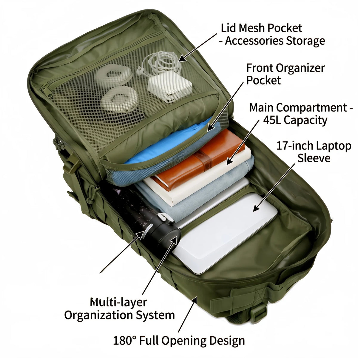 45L Tactical Hunting Backpack – MOLLE Outdoor Camping & Bushcraft Rucksack