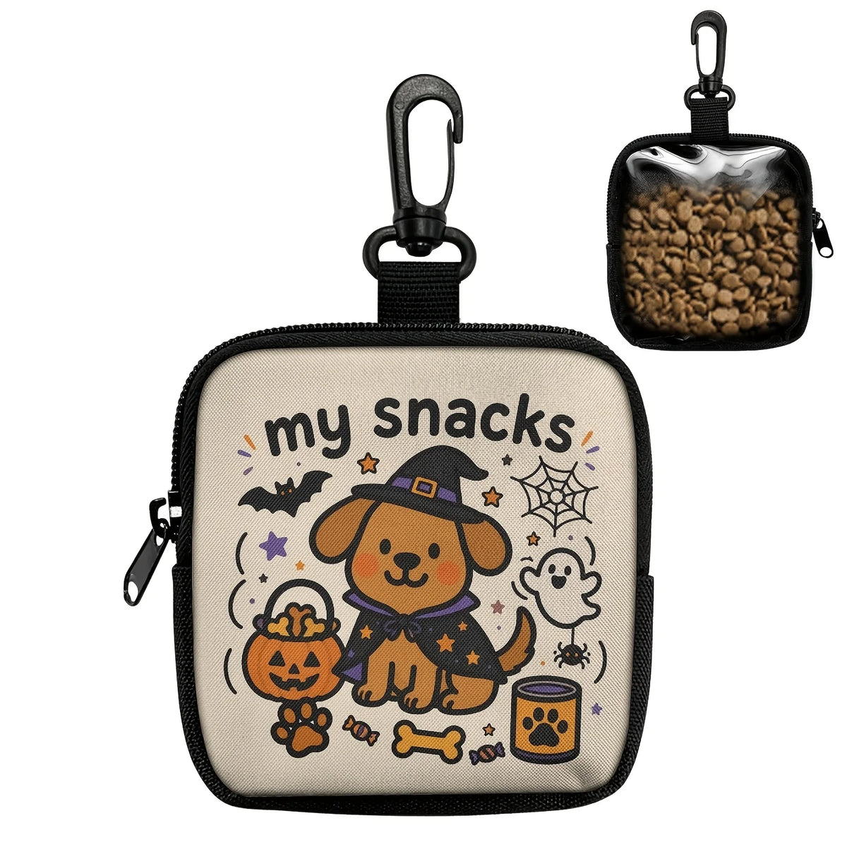 Cute Dog Print Dog Treat Pouch, Dog Treat Bag with Hook Up and Zipper, Puppy Training Bag