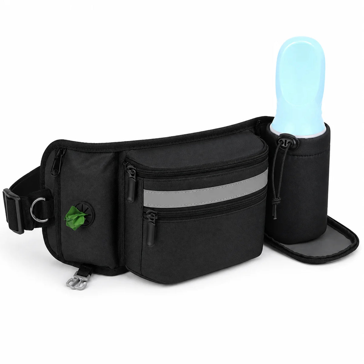 Dog Treat Pouch Waist Bag for Training Walking, Portable Snack Bag with D Ring, Poop Bag Dispenser Bottle Holder