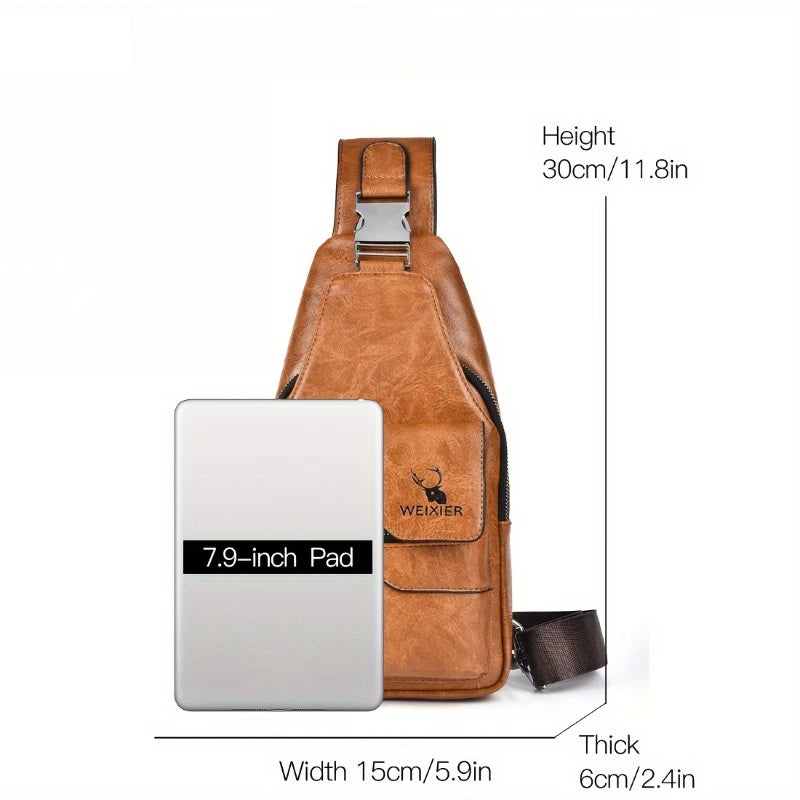 Vintage Waterproof PU Leather Crossbody Bag – Large Capacity Travel Chest & Shoulder Bag