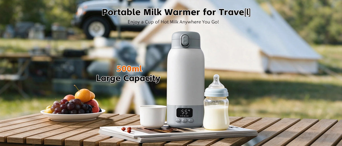 Portable Baby Bottle Warmer for Breast Milk, 17OZ Large Capacity Travel Milk Warmer, Fast Heating Preserve Nutrients, Ideal for Night Feeding, Outdoor Travel, Also for Coffee & Tea