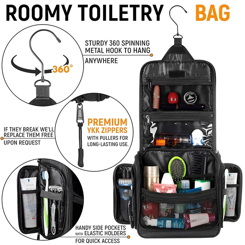 Travel Toiletry Bag Ultra Luxuary Large Hanging Toiletry Organizer Waterproof Hygiene Bag with Metal Swivel Hook for Toiletries Cosmetics