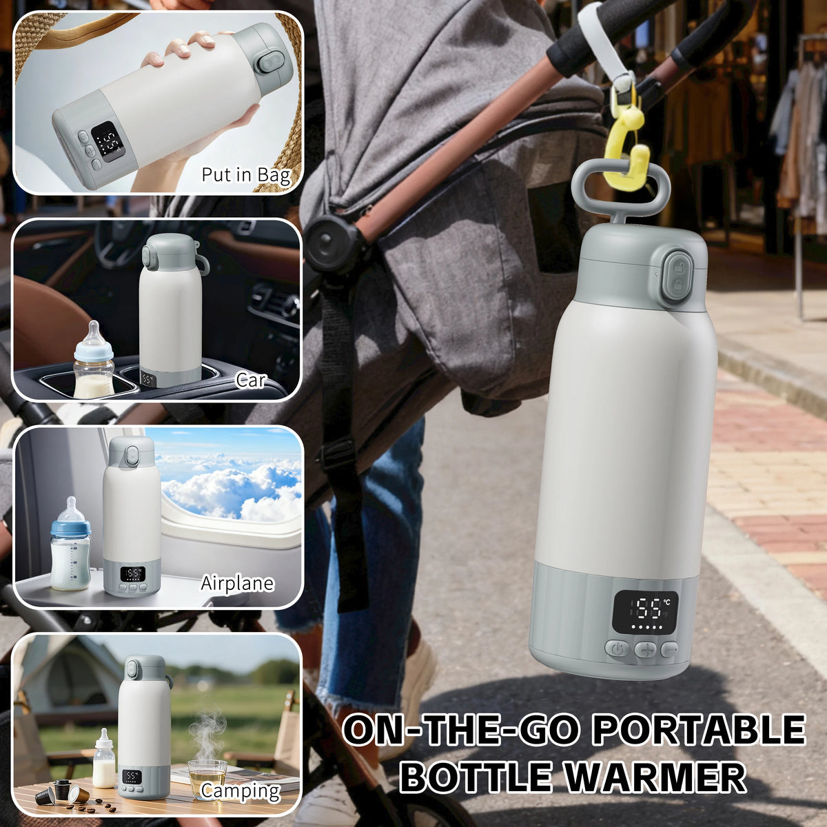 Portable Baby Bottle Warmer for Breast Milk, 17OZ Large Capacity Travel Milk Warmer, Fast Heating Preserve Nutrients, Ideal for Night Feeding, Outdoor Travel, Also for Coffee & Tea