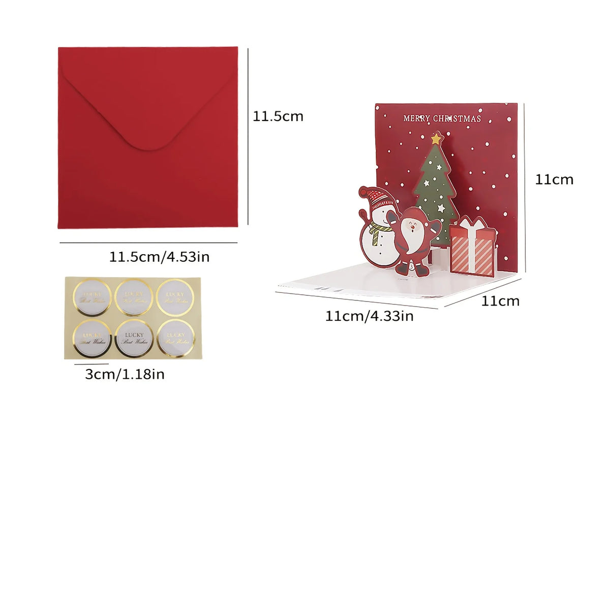 12 Pcs 6 Christmas Cards and 6 Envelopes & Stickers | Holiday Greeting Set