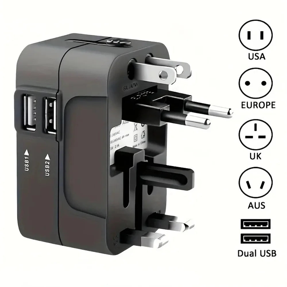 Universal Travel Adapter with USB | EU US UK AU Plug Converter