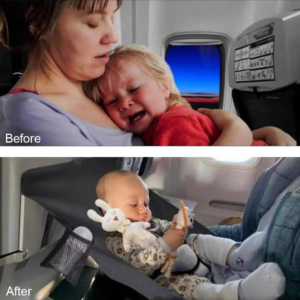 Travel Airplane Bed For Baby Pedals Bed Kids Airplane Seat Extender with Side Pocket Portable Foot Rest Hammock Car Sleep Crib