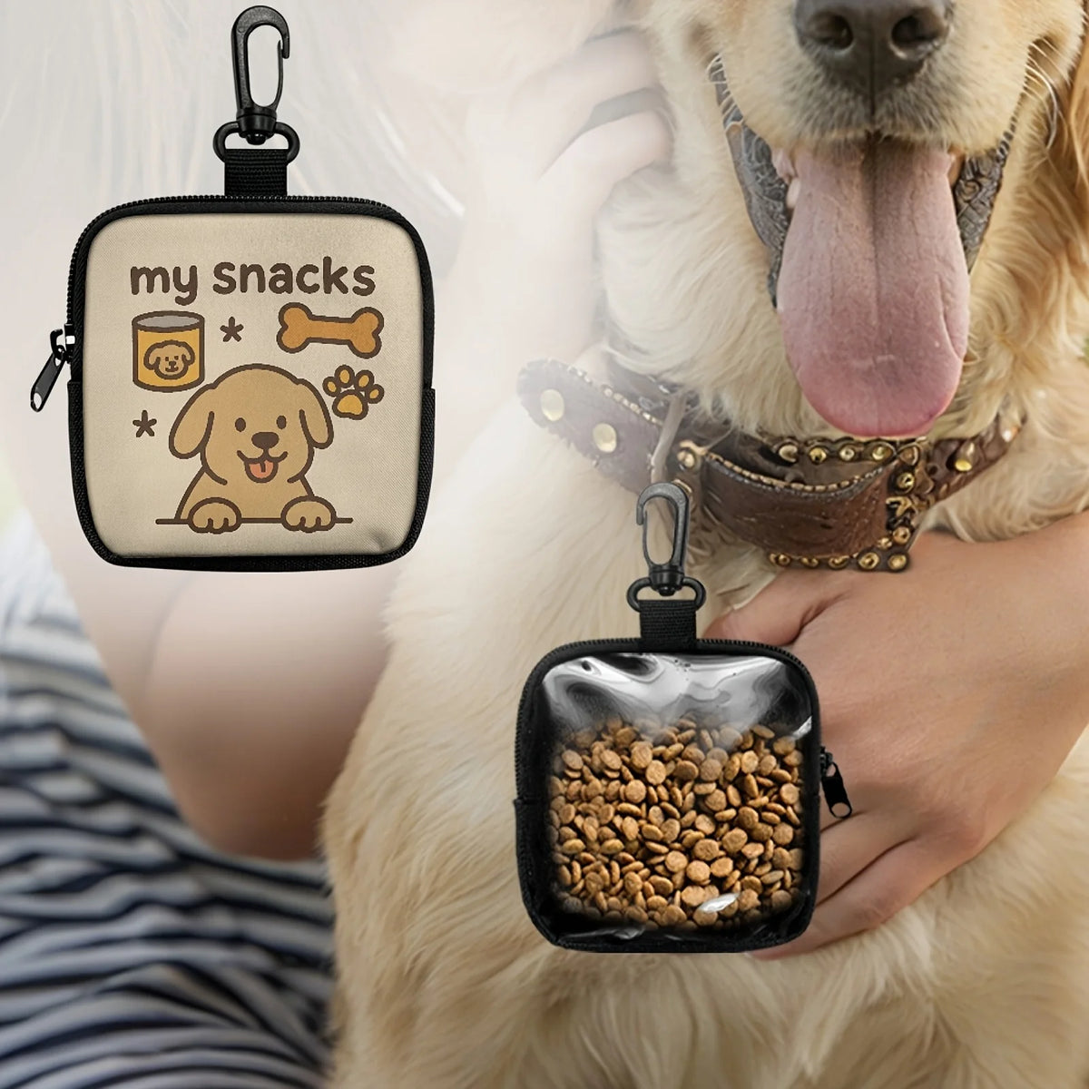 Cute Dog Print Dog Treat Pouch, Dog Treat Bag with Hook Up and Zipper, Puppy Training Bag