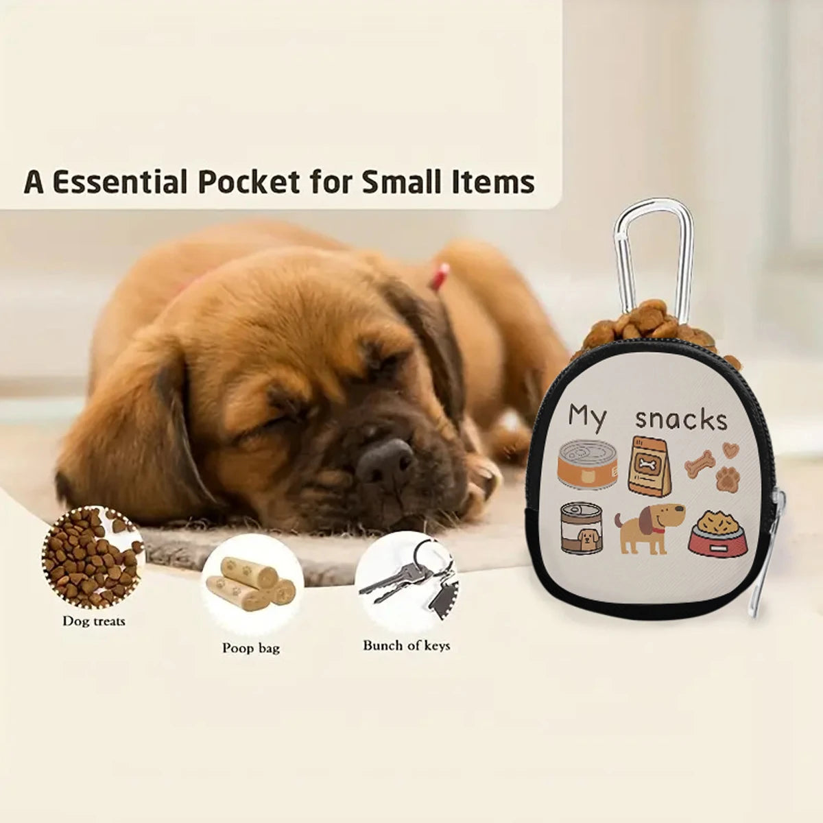 Dog Training Treat Pouch Closure Puppy Portable with Zipper Dog Treat Bag Pet Snack Container for Walks Travel Dog Training