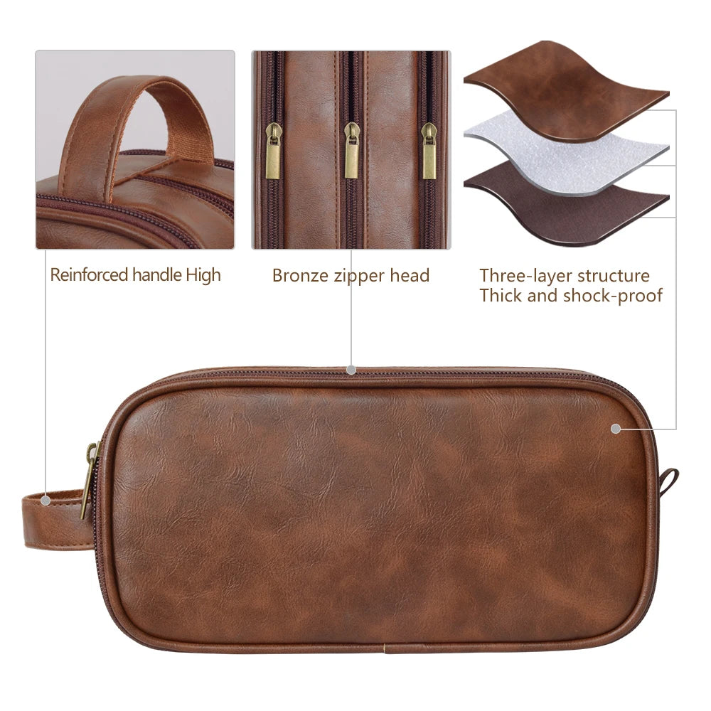 Travel Toiletry Bag for Men Pure Leather Water Resistant Toiletries Organizer with Handle Versatile