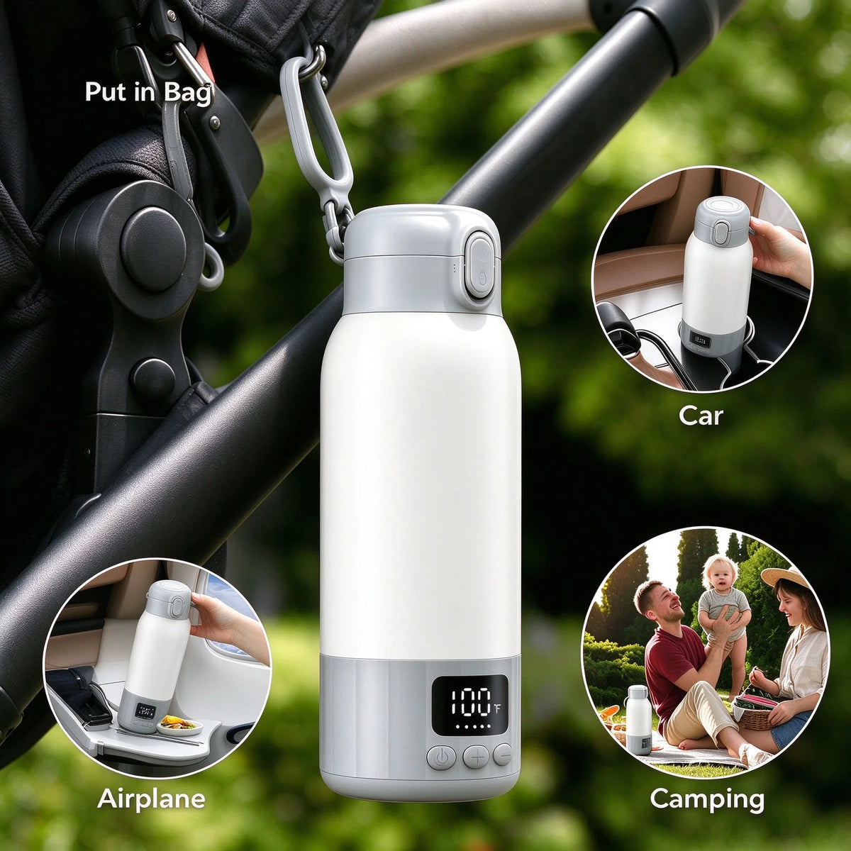 Baby Bottle Warmer for Breast Milk, Baby Travel Essentials Portable Bottle Warmer Fast Heating with Nutrients Preserved Dual Heating Modes for Breast Milk & Water 17OZ Large Capacity