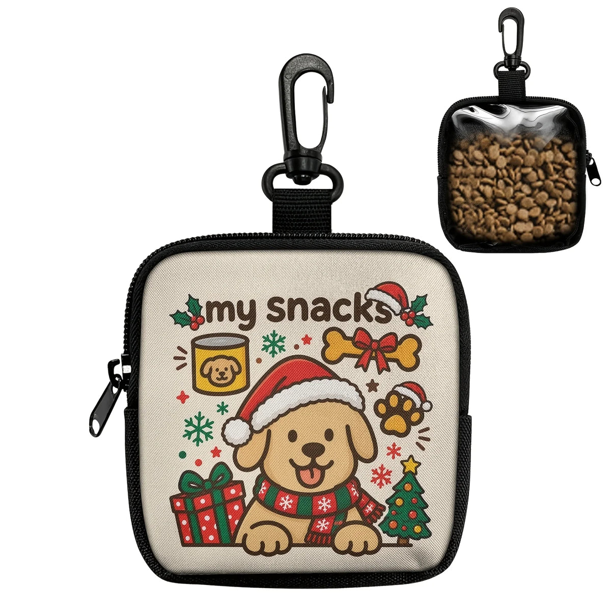 Cute Dog Print Dog Treat Pouch, Dog Treat Bag with Hook Up and Zipper, Puppy Training Bag