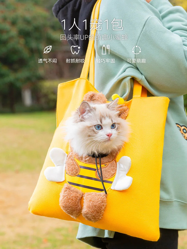 Pet Canvas travel Bag outdoor carrier Tote Bag for Cats and Dogs