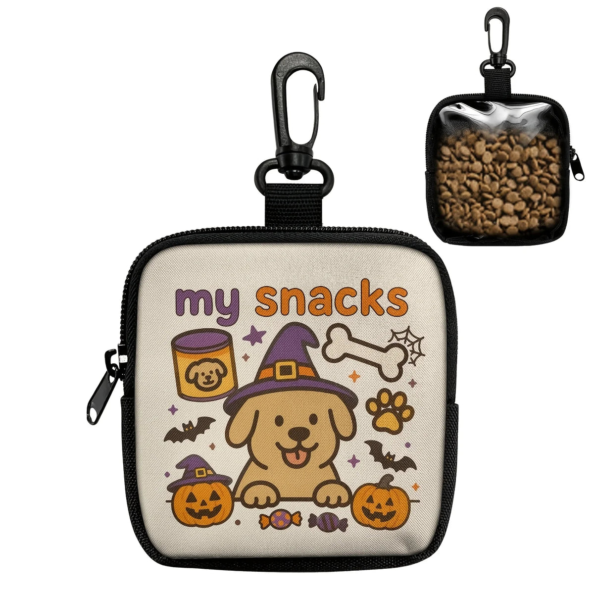 Cute Dog Print Dog Treat Pouch, Dog Treat Bag with Hook Up and Zipper, Puppy Training Bag