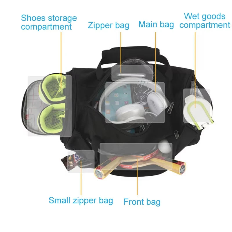 Travel Bag with Independent Shoe Compartment Dry Wet Separation Handbag Travel Sports Gym Bag Crossbody Luggage Bag