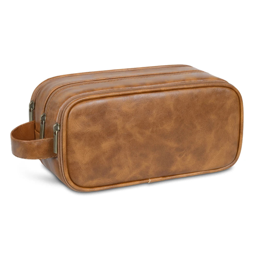 Travel Toiletry Bag for Men Pure Leather Water Resistant Toiletries Organizer with Handle Versatile