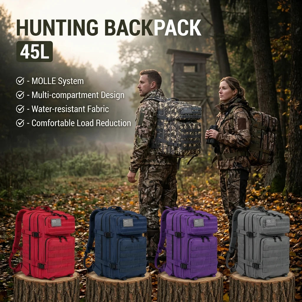 45L Tactical Hunting Backpack – MOLLE Outdoor Camping & Bushcraft Rucksack