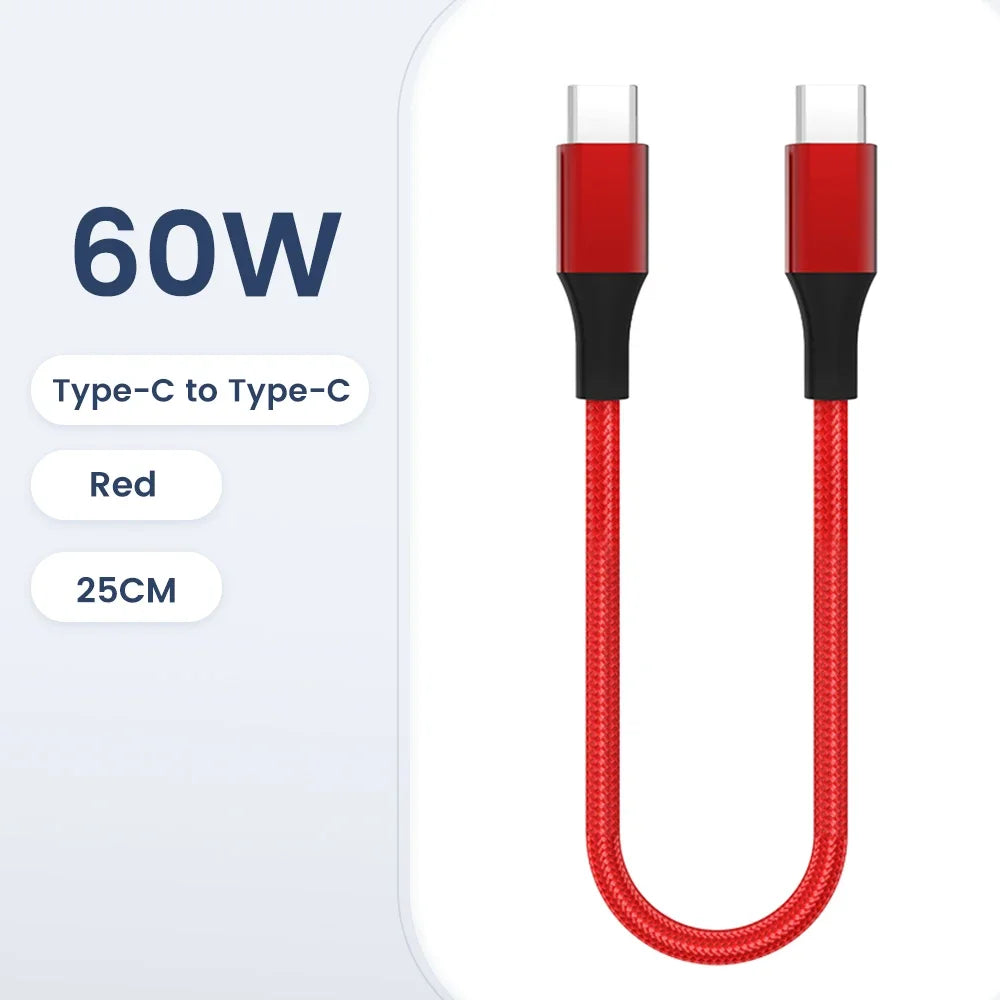 Short 30cm Type C to USB C Cable Fast Charging For Iphone15 Xiaomi Samsung Huawei Power BanK 25cm USB To Type C/USB C Data Cable