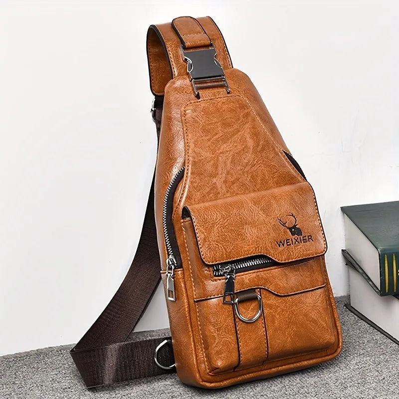 Vintage Waterproof PU Leather Crossbody Bag – Large Capacity Travel Chest & Shoulder Bag