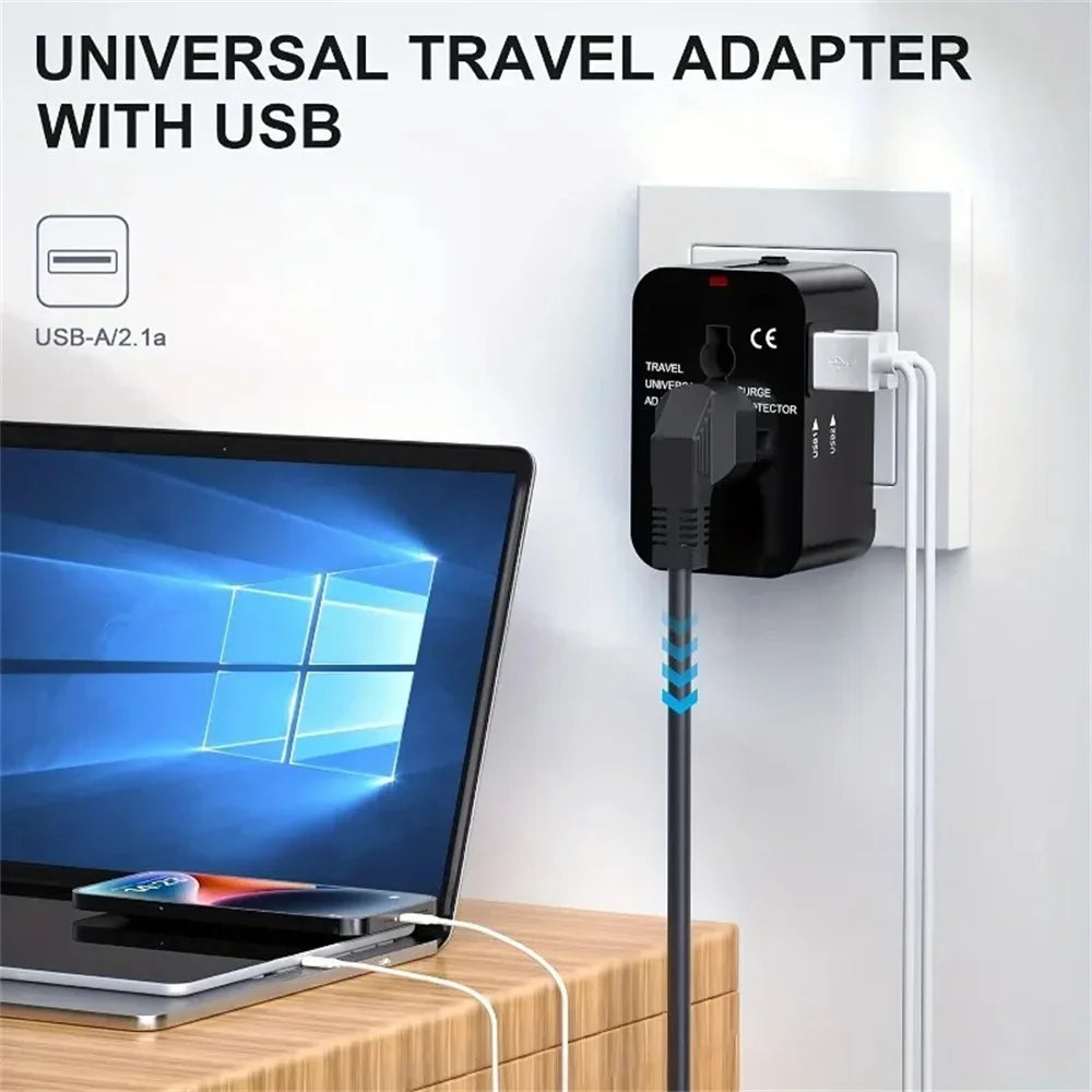 Universal Travel Adapter with USB | EU US UK AU Plug Converter