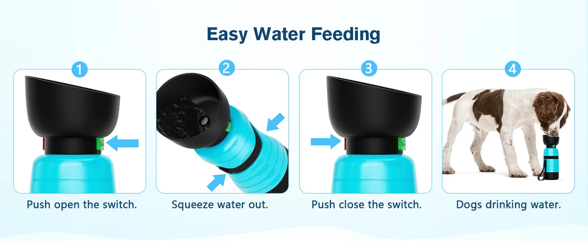 650ML Dog Water Bottle with 150ml Food Container, Dog Travel Water Bottle Dispenser, Pet Bowl for Outdoor Walking Hiking Camping