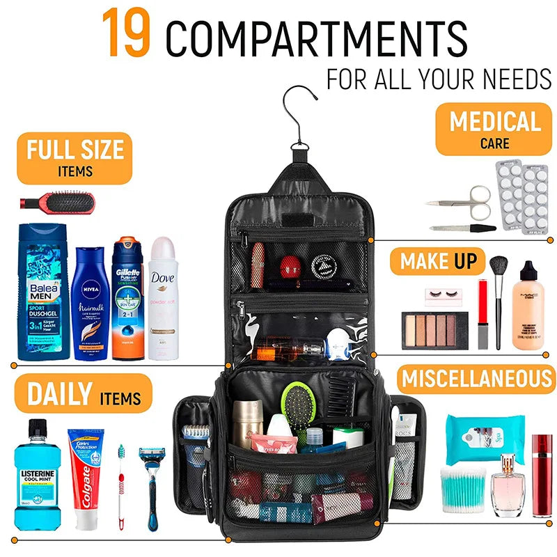 Travel Toiletry Bag Ultra Luxuary Large Hanging Toiletry Organizer Waterproof Hygiene Bag with Metal Swivel Hook for Toiletries Cosmetics