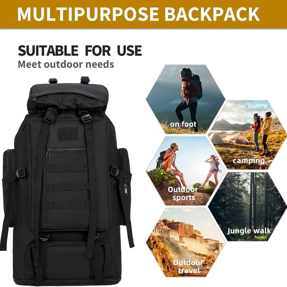 90L Hiking Daypack Backpack Expandable Waterproof Rucksack for Men Camping Outdoor Sport Traveling Large Capacity Sport