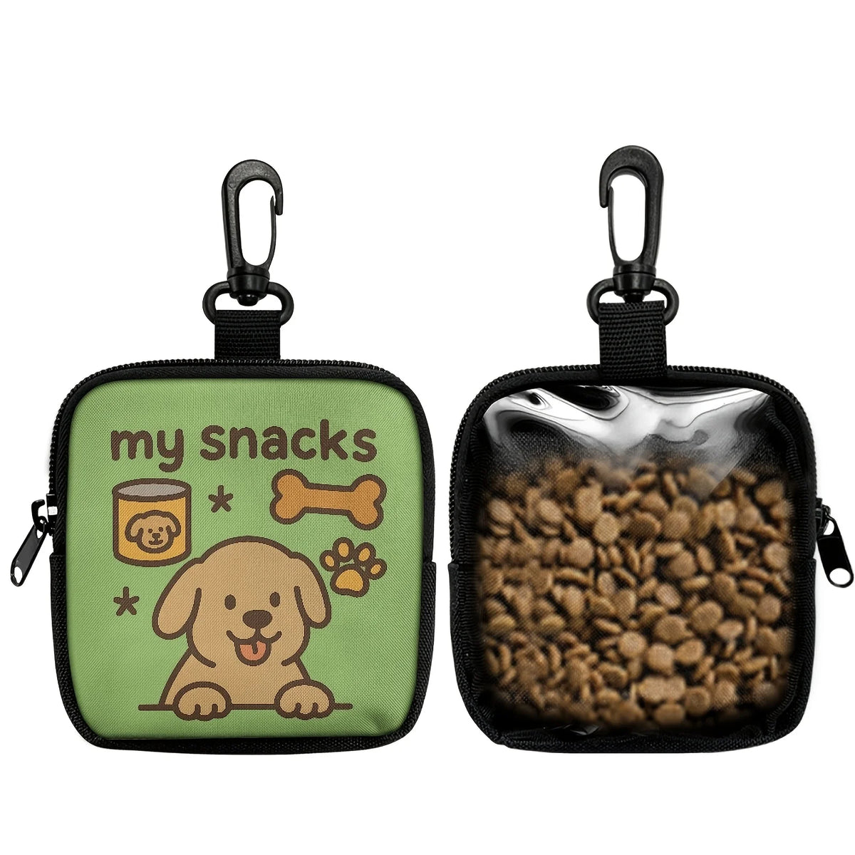 Cute Dog Print Dog Treat Pouch, Dog Treat Bag with Hook Up and Zipper, Puppy Training Bag