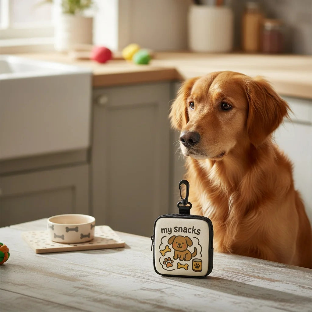 Cute Dog Print Dog Treat Pouch, Dog Treat Bag with Hook Up and Zipper, Puppy Training Bag