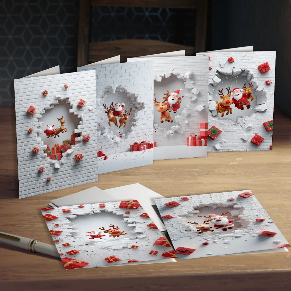 6/12 Set Christmas Greeting Cards with Envelopes – Santa & Reindeer Holiday Cards for Family & Friends