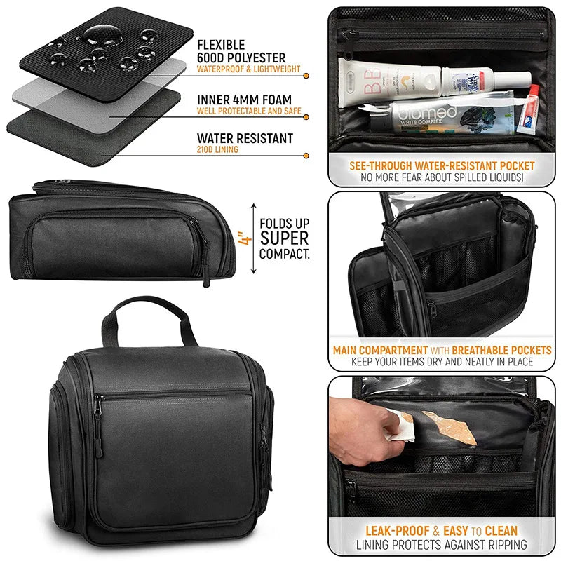 Travel Toiletry Bag Ultra Luxuary Large Hanging Toiletry Organizer Waterproof Hygiene Bag with Metal Swivel Hook for Toiletries Cosmetics
